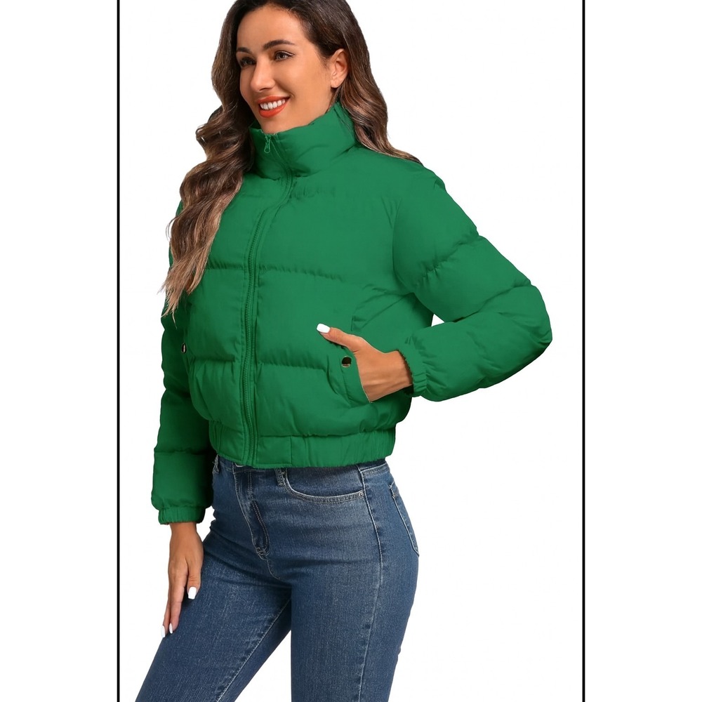 Womens Crop Puffer Jacket 2XL Warm Winter‎ Lightweight Coat Fashion Green 52"